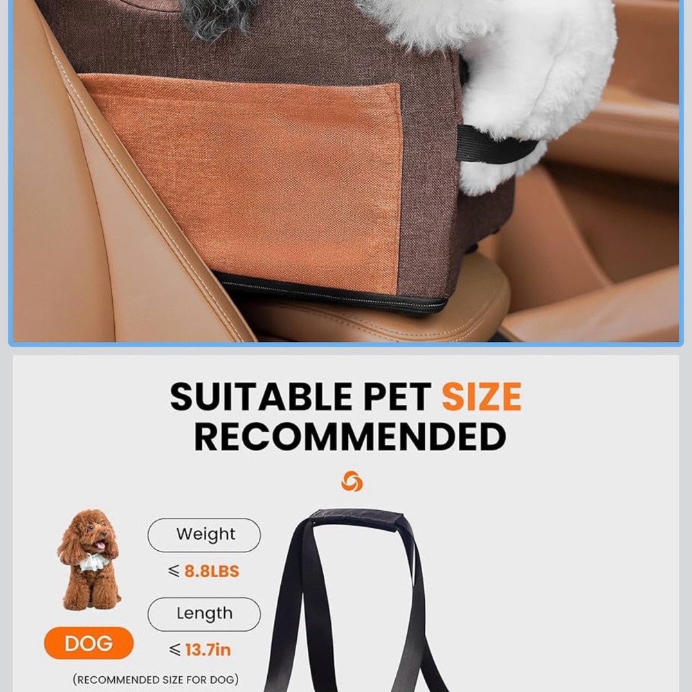 Cozy Brown and White Dog Car Seat - Picture 7 of 7